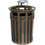 Witt Industries M3600-R-AT-BK Oakley 36 Gallon Black Steel Round Outdoor Decorative Trash Can with Ash Top Lid and Ring Accent Band Witt Industries M3600-R-AT-BK Oakley 36 Gallon Black Steel Round Outdoor Decorative Trash Can with Ash Top Lid and Ring Accent Band