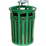Witt Industries M3600-R-AT-BK Oakley 36 Gallon Black Steel Round Outdoor Decorative Trash Can with Ash Top Lid and Ring Accent Band Witt Industries M3600-R-AT-BK Oakley 36 Gallon Black Steel Round Outdoor Decorative Trash Can with Ash Top Lid and Ring Accent Band