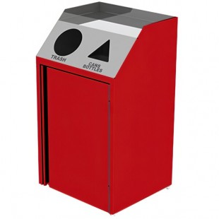 Lakeside 4412RD Stainless Steel Rectangular Refuse / Recycling Station with Front Access and Red Laminate Finish - 26 1/2