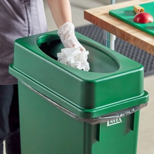 Lavex Dark Green Slim Rectangular Trash Can Drop Shot Lid Lavex Dark Green Slim Rectangular Trash Can Drop Shot Lid
