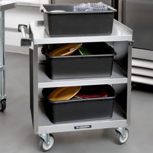 Lakeside 822B 3 Shelf Heavy Duty Stainless Steel Utility Cart with Enclosed Base and Black Laminate Finish - 19 1/2 Lakeside 822B 3 Shelf Heavy Duty Stainless Steel Utility Cart with Enclosed Base and Black Laminate Finish - 19 1/2