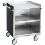 Lakeside 822B 3 Shelf Heavy Duty Stainless Steel Utility Cart with Enclosed Base and Black Laminate Finish - 19 1/2