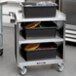 Lakeside 822B 3 Shelf Heavy Duty Stainless Steel Utility Cart with Enclosed Base and Black Laminate Finish - 19 1/2