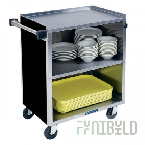 Lakeside 622B 3 Shelf Medium Duty Stainless Steel Utility Cart with Enclosed Base and Black Finish - 19