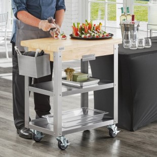 Steelton Wood Top Work Cart with Stainless Steel Base and Undershelves - 32