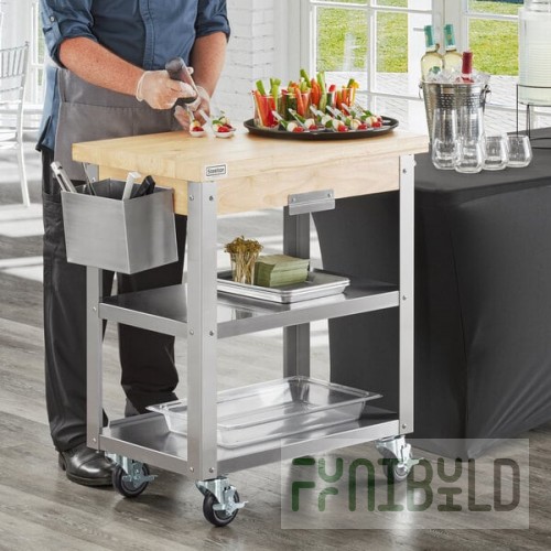 Steelton Wood Top Work Cart with Stainless Steel Base and Undershelves - 32