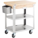 Steelton Wood Top Work Cart with Stainless Steel Base and Undershelves - 32