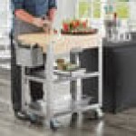 Steelton Wood Top Work Cart with Stainless Steel Base and Undershelves - 32
