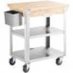 Steelton Wood Top Work Cart with Stainless Steel Base and Undershelves - 32