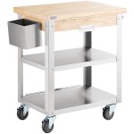 Steelton Wood Top Work Cart with Stainless Steel Base and Undershelves - 32