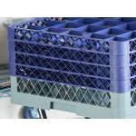 Noble Warewashing 25-Compartment Gray Full-Size Glass Rack with 4 Blue Extenders Noble Warewashing 25-Compartment Gray Full-Size Glass Rack with 4 Blue Extenders