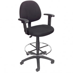 Boss B1616-BK Black Drafting Stool with Footring and Adjustable Arms