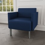 Lesro Luxe Lounge Series Patriot Plus Imperial Blue Vinyl Guest Arm Chair with Steel Legs