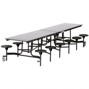 National Public Seating MTS10-PWTMPC 10' Rectangular Mobile Plywood Cafeteria Table with Powder Coated Frame, T-Molding Edge, and 12 Stools National Public Seating MTS10-PWTMPC 10' Rectangular Mobile Plywood Cafeteria Table with Powder Coated Frame, T-Molding Edge, and 12 Stools