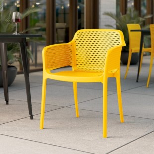 Lancaster Table & Seating Rio Sunshine Yellow Resin Arm Chair Lancaster Table & Seating Rio Sunshine Yellow Resin Arm Chair