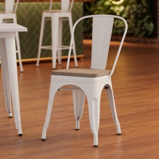 Lancaster Table & Seating Alloy Pearl White Indoor Cafe Chair with Gray Wood Seat