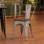 Lancaster Table & Seating Alloy Silver Indoor Cafe Chair with Walnut Wood Seat