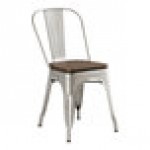 Lancaster Table & Seating Alloy Silver Indoor Cafe Chair with Walnut Wood Seat