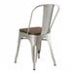 Lancaster Table & Seating Alloy Silver Indoor Cafe Chair with Walnut Wood Seat