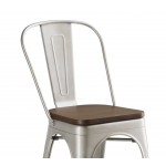 Lancaster Table & Seating Alloy Silver Indoor Cafe Chair with Walnut Wood Seat