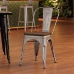 Lancaster Table & Seating Alloy Silver Indoor Cafe Chair with Walnut Wood Seat