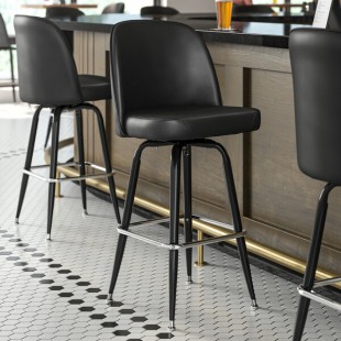 Lancaster Table & Seating Black Swivel Barstool with Black Vinyl Bucket Seat Lancaster Table & Seating Black Swivel Barstool with Black Vinyl Bucket Seat