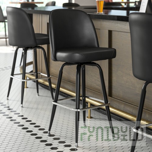Lancaster Table & Seating Black Swivel Barstool with Black Vinyl Bucket Seat