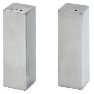 Front of the House 1 oz. Brushed Stainless Steel Square Salt and Pepper Shaker Set - 6/Case