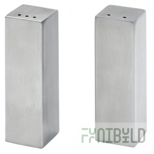 Front of the House 1 oz. Brushed Stainless Steel Square Salt and Pepper Shaker Set - 6/Case