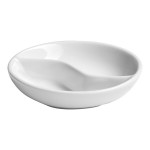 Ariane Prime 2.03 oz. Warm White Round Divided 2-Compartment Porcelain Sauce Dish - 12/Case