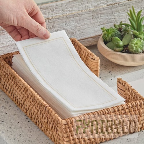 Choice Linen-Feel Gold Border Customizable 1/6 Fold Guest Towel - 500/Case