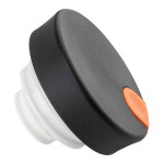 TableCraft 12672 Black Plastic Lid with Orange / Decaf Thumb Press for 34 oz. Coffee Carafe