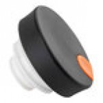 TableCraft 12672 Black Plastic Lid with Orange / Decaf Thumb Press for 34 oz. Coffee Carafe