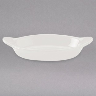 Hall China from Steelite International HL5270AWHA Ivory (American White) 8 oz. Oval Rarebit / Au Gratin Dish - 24/Case Hall China from Steelite International HL5270AWHA Ivory (American White) 8 oz. Oval Rarebit / Au Gratin Dish - 24/Case