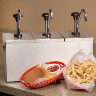 Carlisle 386230IB 3 Stainless Steel Pump Insulated Dispenser with 2 Ice Packs and Condiment Labels
