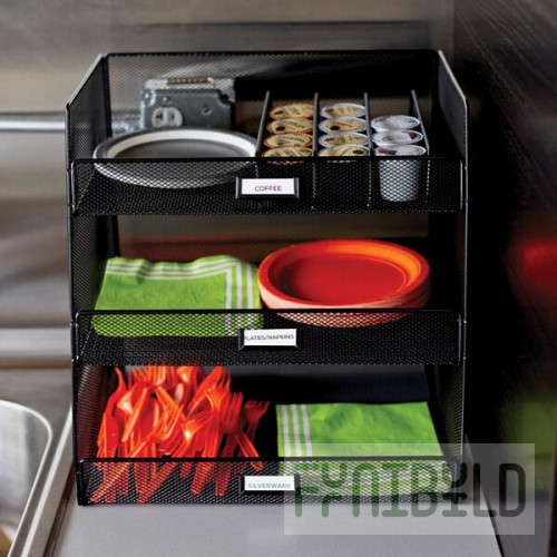Safco 3293BL Onyx Black 3-Compartment Steel Mesh Breakroom Organizer - 14 5/8