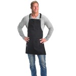 Mercer Culinary M63208BDBK Metro Edge Renegade Black Cotton Canvas Bib Apron with Adjustable Black Leather Cross-Back Straps, and 5 Pockets - 30 1/2 Mercer Culinary M63208BDBK Metro Edge Renegade Black Cotton Canvas Bib Apron with Adjustable Black Leather Cross-Back Straps, and 5 Pockets - 30 1/2