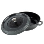 GET Heiss 3 Qt. Gray Enamel Coated Cast Aluminum Brazier / Paella Dish with Lid CA-005-GR/BK/CC