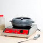 GET Heiss 3 Qt. Gray Enamel Coated Cast Aluminum Brazier / Paella Dish with Lid CA-005-GR/BK/CC