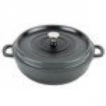 GET Heiss 3 Qt. Gray Enamel Coated Cast Aluminum Brazier / Paella Dish with Lid CA-005-GR/BK/CC