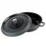 GET Heiss 3 Qt. Gray Enamel Coated Cast Aluminum Brazier / Paella Dish with Lid CA-005-GR/BK/CC