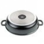 GET Heiss 3 Qt. Gray Enamel Coated Cast Aluminum Brazier / Paella Dish with Lid CA-005-GR/BK/CC