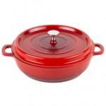 GET Heiss 3 Qt. Gray Enamel Coated Cast Aluminum Brazier / Paella Dish with Lid CA-005-GR/BK/CC