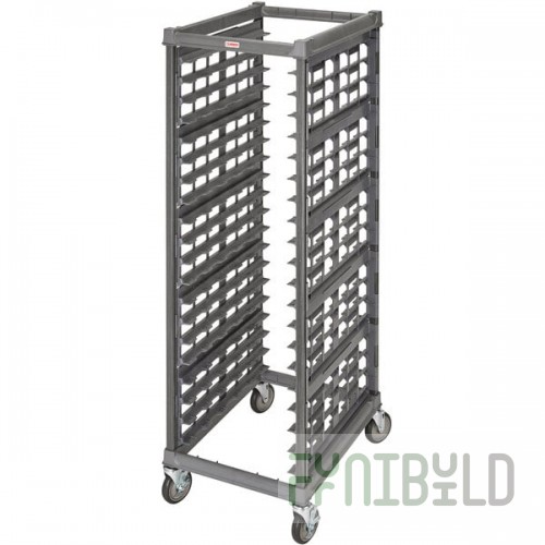 Cambro UPR1826FA20 Camshelving® Ultimate 20 Pan End Load Bun / Sheet Pan Rack with Metal Casters - Assembled