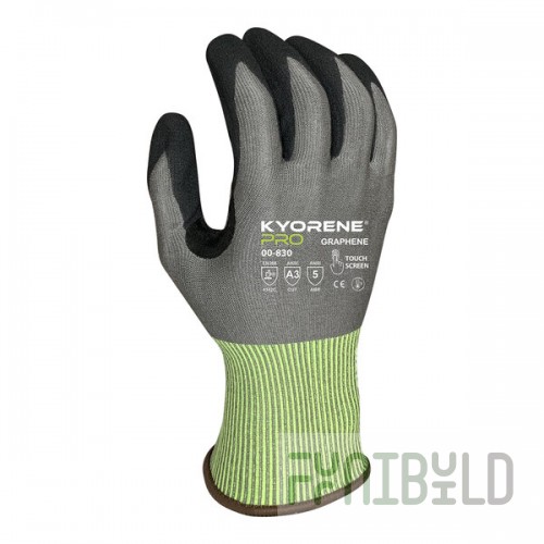 Armor Guys Kyorene Pro 00-830-L Gray 18 Gauge A3 Graphene Gloves with Black HCT Microfoam Nitrile Palm Coating and Yellow Cuff - Large