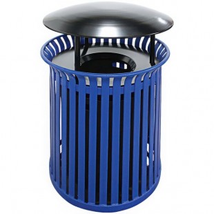 Wausau Tile MF3203 30 Gallon Flat Steel Round Trash Can with Aluminum Funnel Lid and Rain Hood
