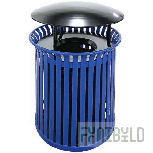 Wausau Tile MF3203 30 Gallon Flat Steel Round Trash Can with Aluminum Funnel Lid and Rain Hood