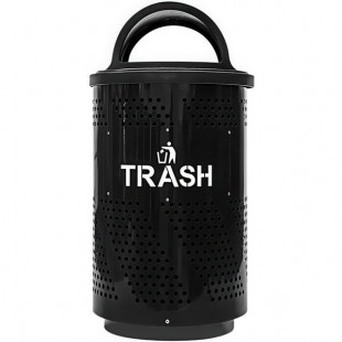 Ex-Cell Kaiser Arena 51 Series ARENA-X51 T 51 Gallon Black Steel Customizable Outdoor Trash Can with Hooded Rain Top