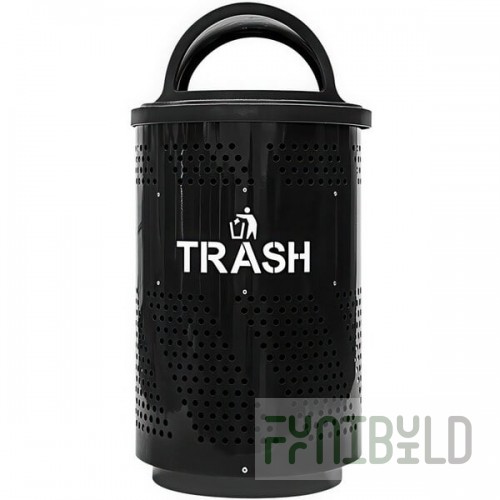 Ex-Cell Kaiser Arena 51 Series ARENA-X51 T 51 Gallon Black Steel Customizable Outdoor Trash Can with Hooded Rain Top