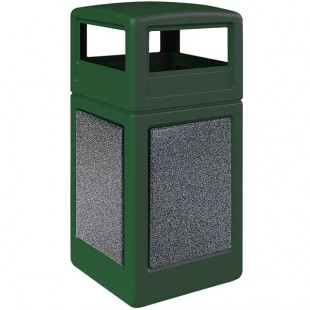 Commercial Zone 720426K StoneTec 42 Gallon Square Forest Green Decorative Trash Can with Pepperstone Panels and Dome Lid
